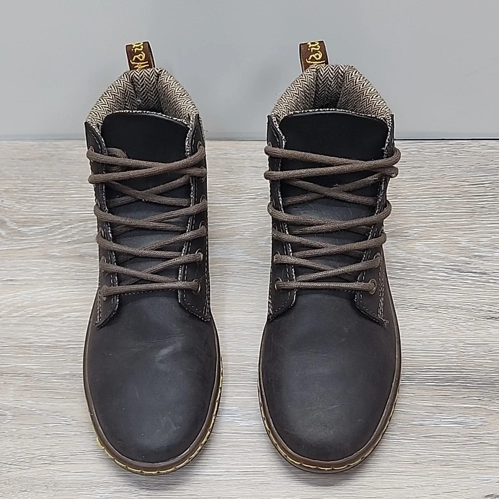 ​Dr. Martens Women Maelly Dark Brown Leather Boots w/Herringbone Tweed Cuff 6 - Picture 6 of 12